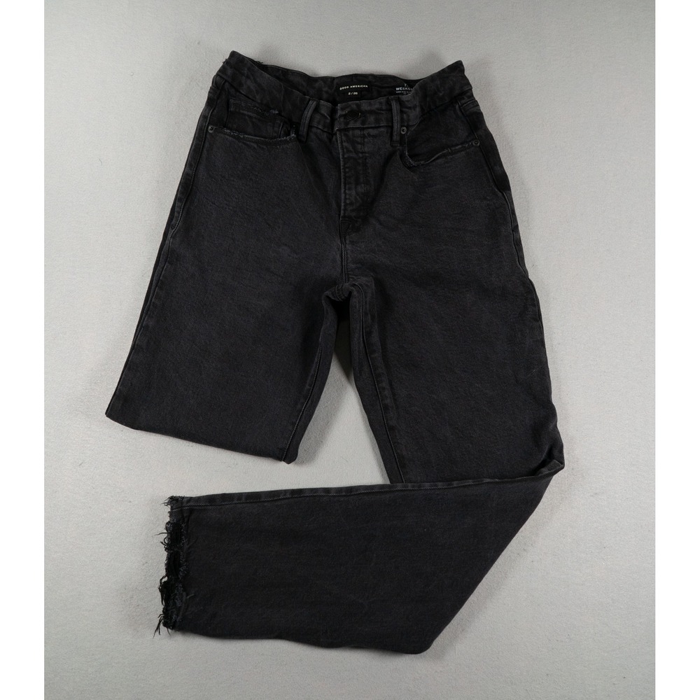 Good American The Weekender High-Rise Slim-Straight Jeans Black Size 2/26 Frayed